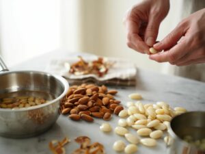Personne qui émonde des amandes