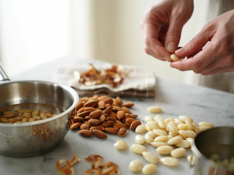 Personne qui émonde des amandes