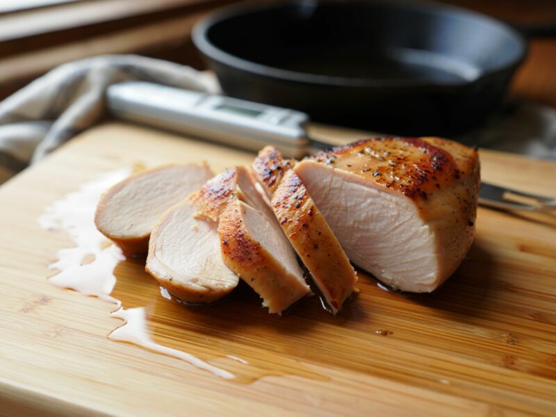 Blanc de poulet tendre sur une planche à découper