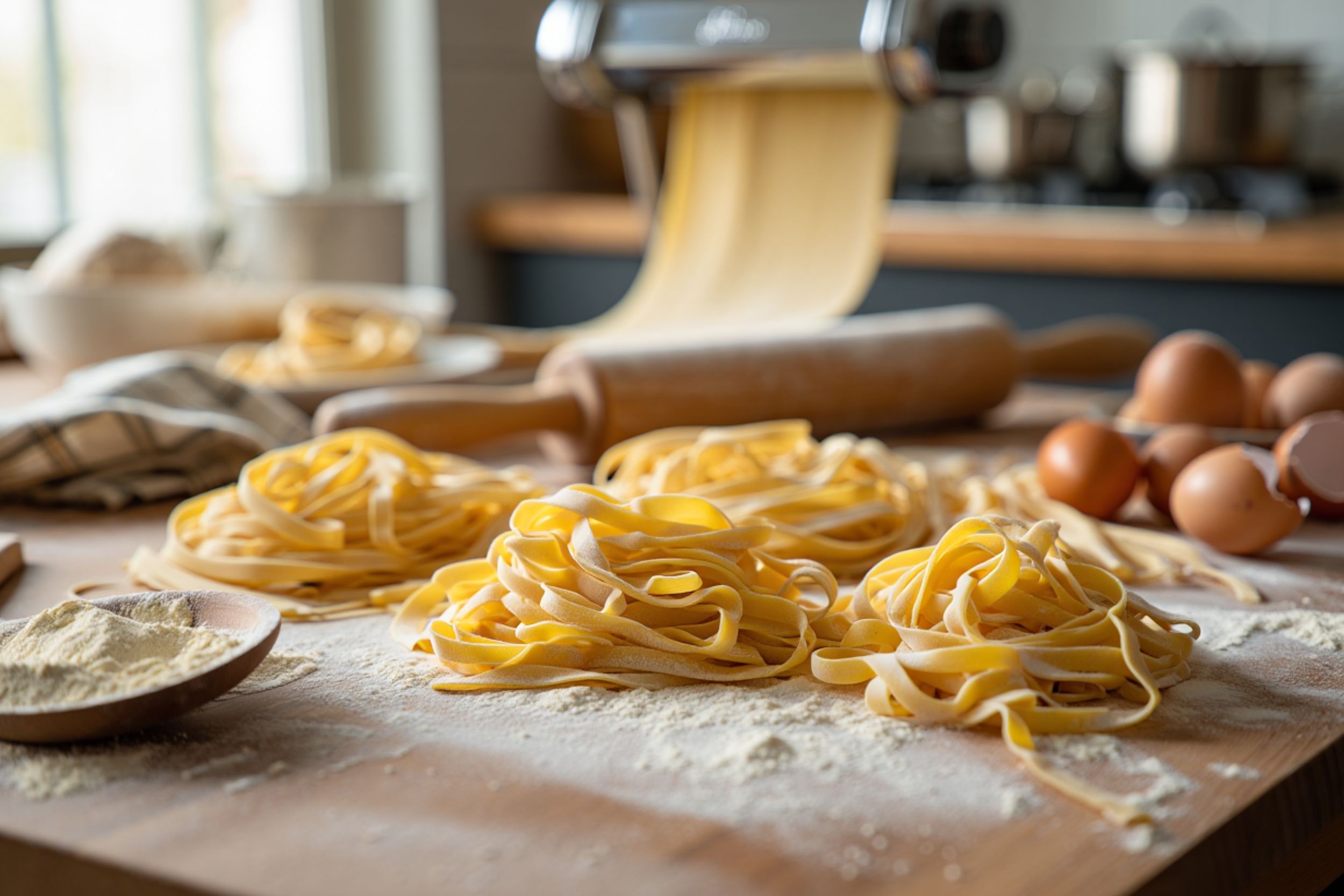 Pâtes fraîches sur une table